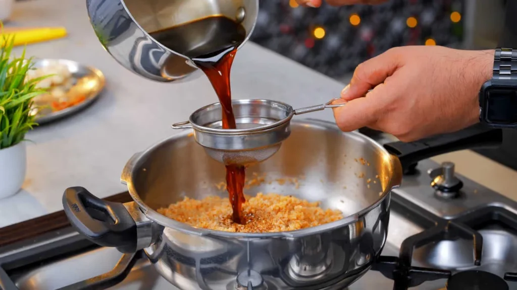 Jaggery Syrup mixing with Daliya 