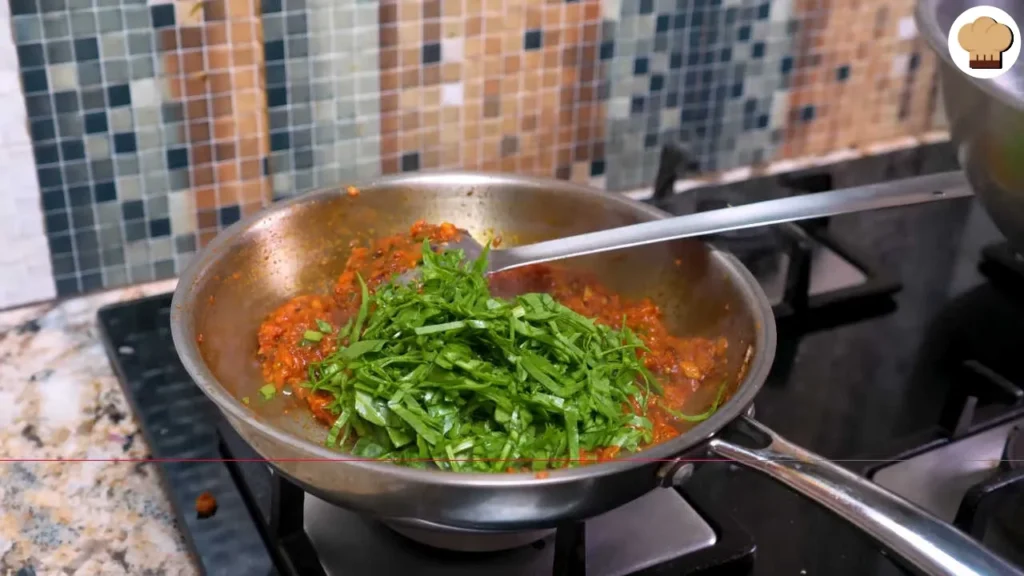 Palak (spinach) is cooking 